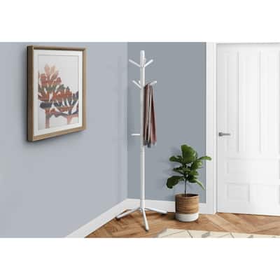 Offex White Contemporary Solid Wood Coat Rack