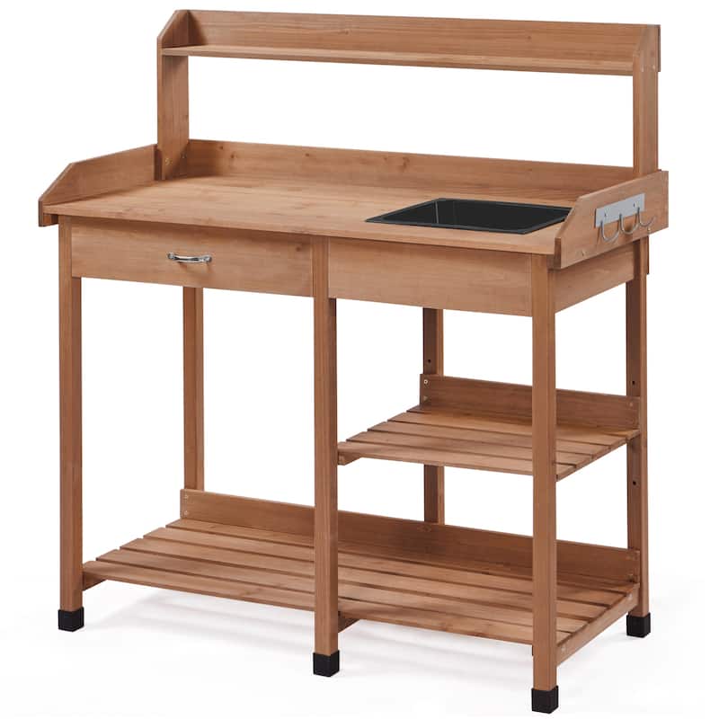 Yaheetech Garden Potting Bench Planting Bench with Sink Drawer Rack