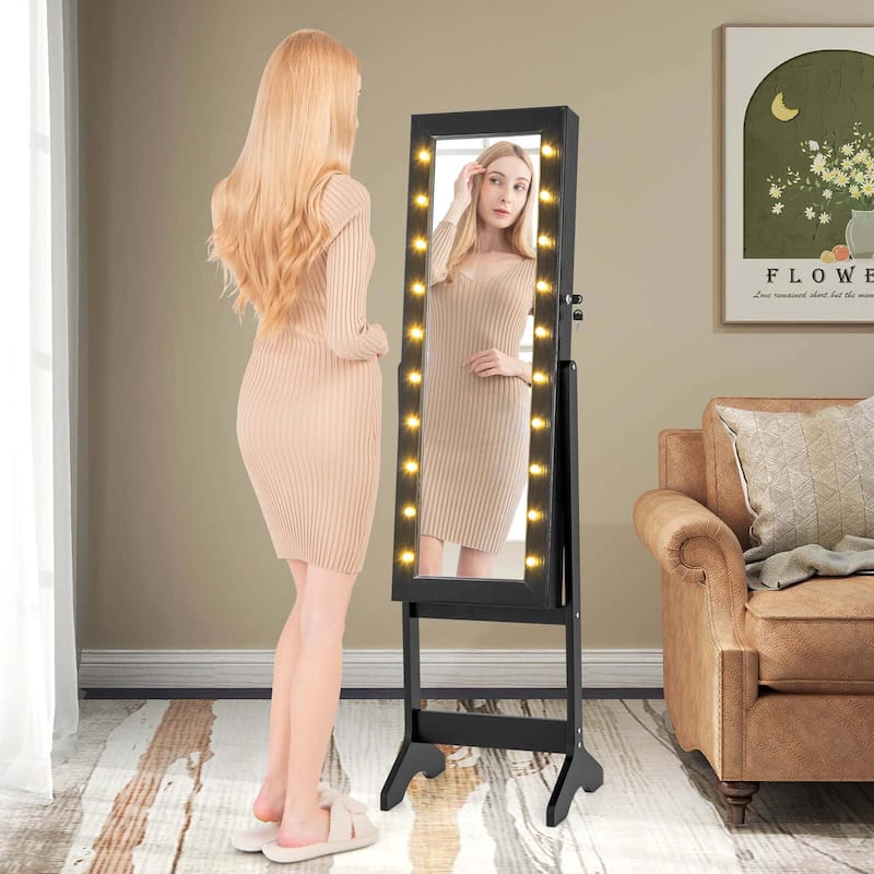 Costway LED Mirror Jewelry Cabinet with 20 LED Lights Full-Length - See Details