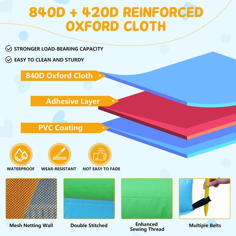 Oxford Cloth Inflatable Castle In Blue Garden Theme Bounce House With Slide, Trampoline And Playhouse - N/A