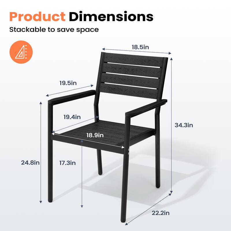 Pellebant Outdoor Patio Aluminum Dining Chairs with Armrest - 19.4" D x 18.9" W x 34.3" H