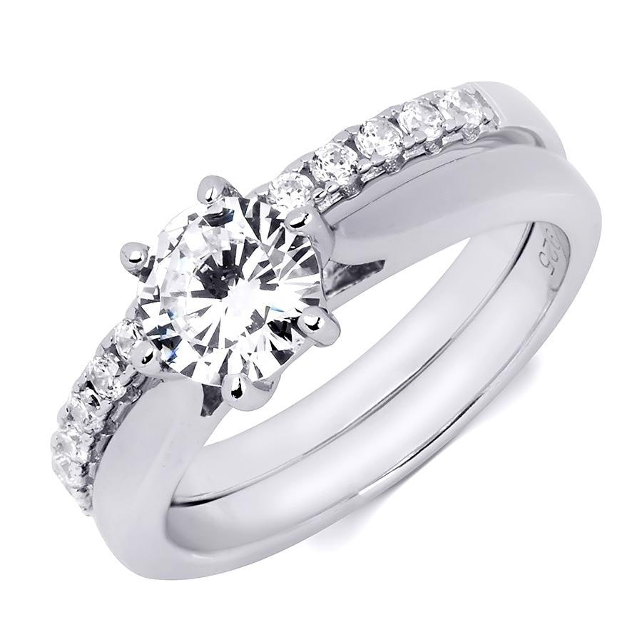 MayaMila Sterling Silver Round Cut 1.5 Carat Bridal Anniversary Ring Set
