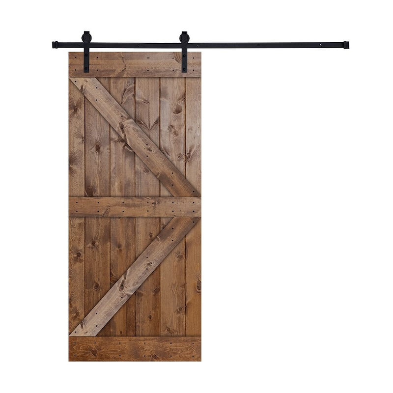 Paneled Wood Barn Door with Installation Hardware Kit - K3 Series - 24" - Honey
