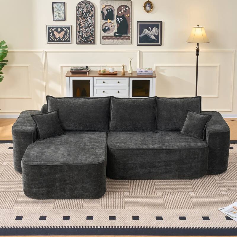 L Shaped Modular Sectional Sofa with Chaise Lounge, Chenille Upholstered Cloud Couch, Full Compressed Corner 4 Seat Sofa