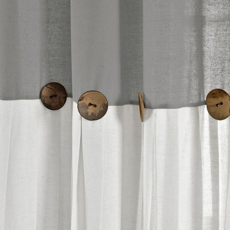 Lush Decor Linen Button Single Panel Window Curtain - 84"Lx100"W - Dark Gray/White