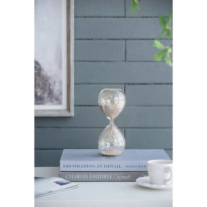 3.2x3.2x8" Peleus 30-Minute Silvered Hourglass, Bisque Sand