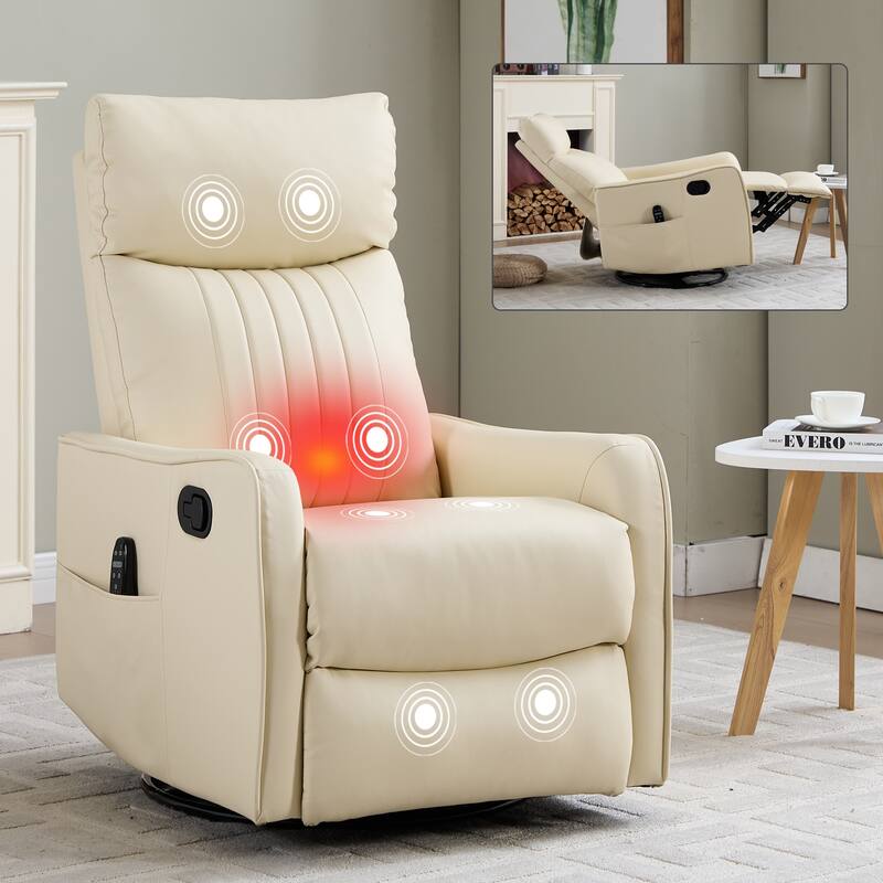 Heat Massage Manual Recliner Chair with Rocker and Swivel in Faux Leather for Living Room