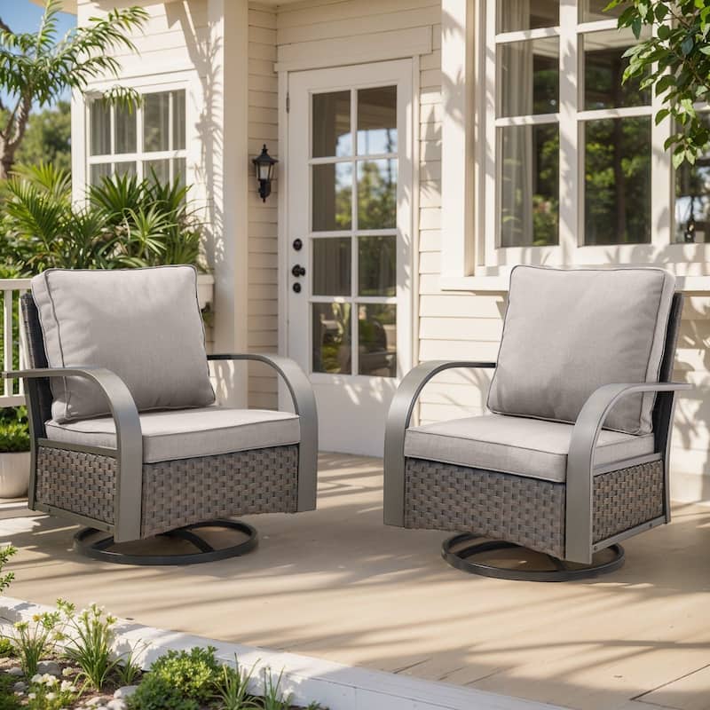 Pocassy Outdoor Sofa PE Wicker Furniture Set - Beige Cushion - 2PCS Swivel Chairs