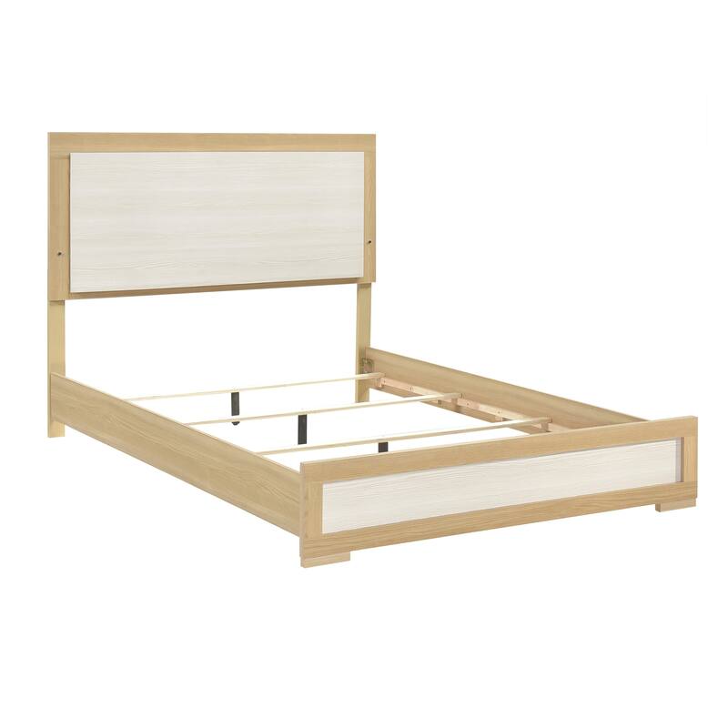 Full Size Wooden Panel Bed with LED Headboard and Two-Tone Finish
