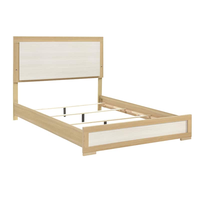 Queen Size Wood Panel Bed with LED Headboard and Contemporary Two-Tone Design