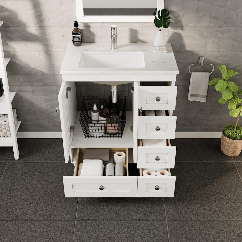 Eviva Happy 28"W Bath Vanity with Carrara Quartz Top