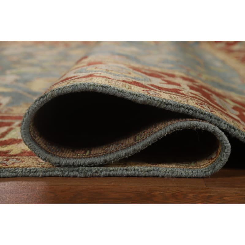 Hand Knotted Oriental 100% Wool Carpet Traditional Floral Navy Blue & Blues Heriz (serapi) Area Rug - 11' 10'' X 8' 10''