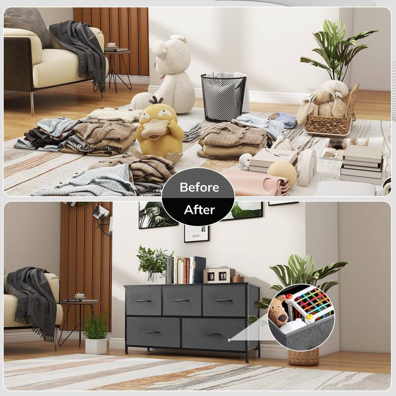 Dresser for Bedroom, Chests of Drawers, Storage Organizer with 5 Drawers, Sturdy Metal Frame, Wood Tabletop
