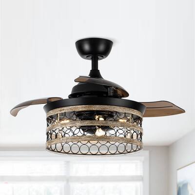 36" Farmhouse Chandelier 3-Blade Matte Black Ceiling Fan with Remote