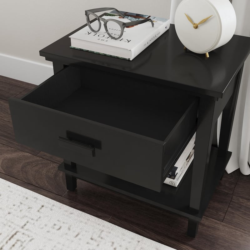 Oak Park Black Wood King Bed and Two Nightstands