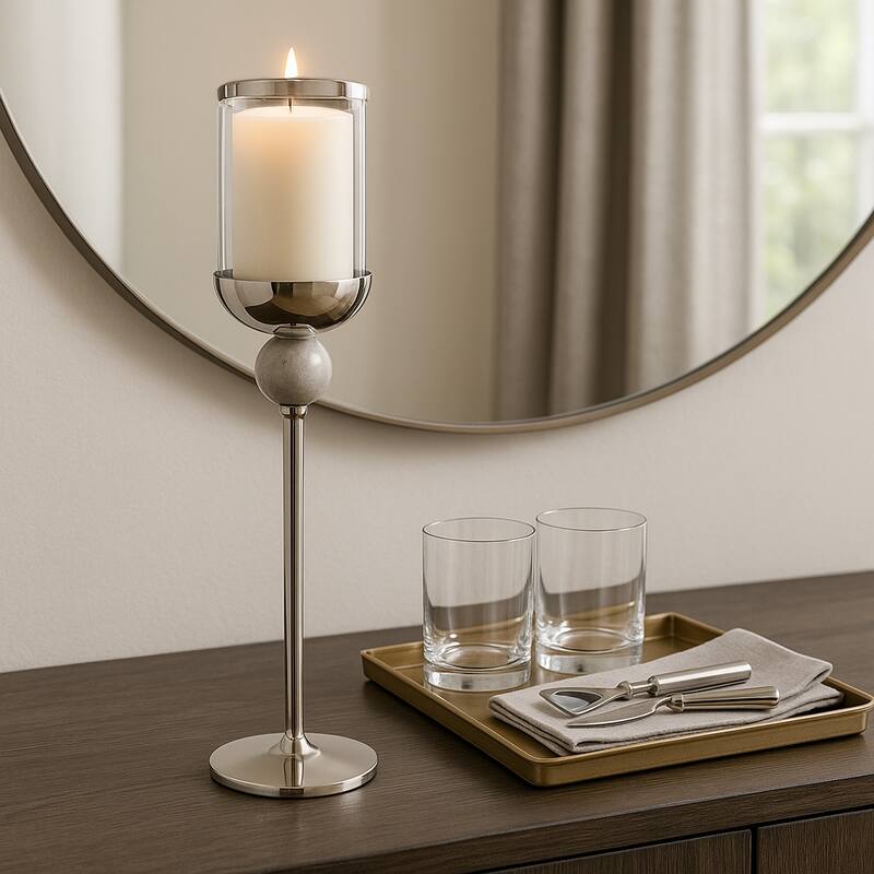 Metal Marble Floor Candle Holder Elegant Sculptural Hurricane