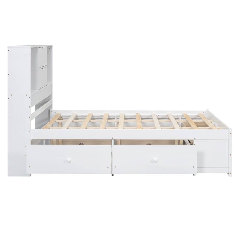 King Size Platform Bed with Storage Headboard and 8 Drawers