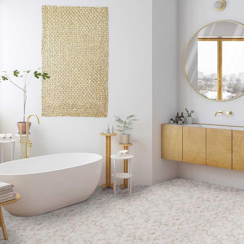 Huron Rock 12x12 Matte Glass Pebble Mosaic Tile - Floor, Wall, Backsplash