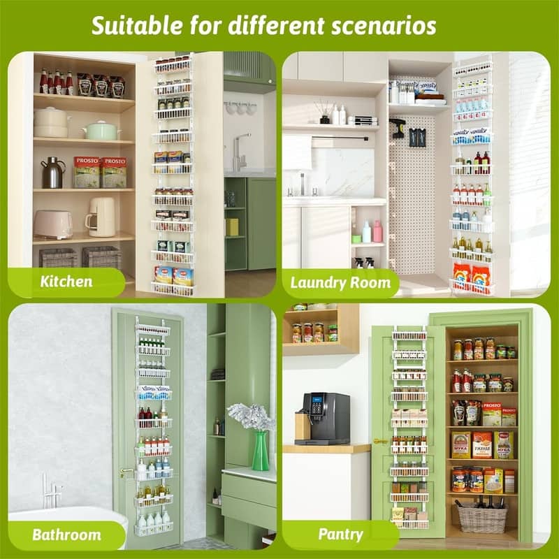 Over the Door Pantry Organizer 9 Tier Metal Narrow Door - 5.2"D x 14.8"W x 77"H