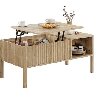 Compact Fluted Lift Top Coffee Table with Storage, Mid Century Modern ...