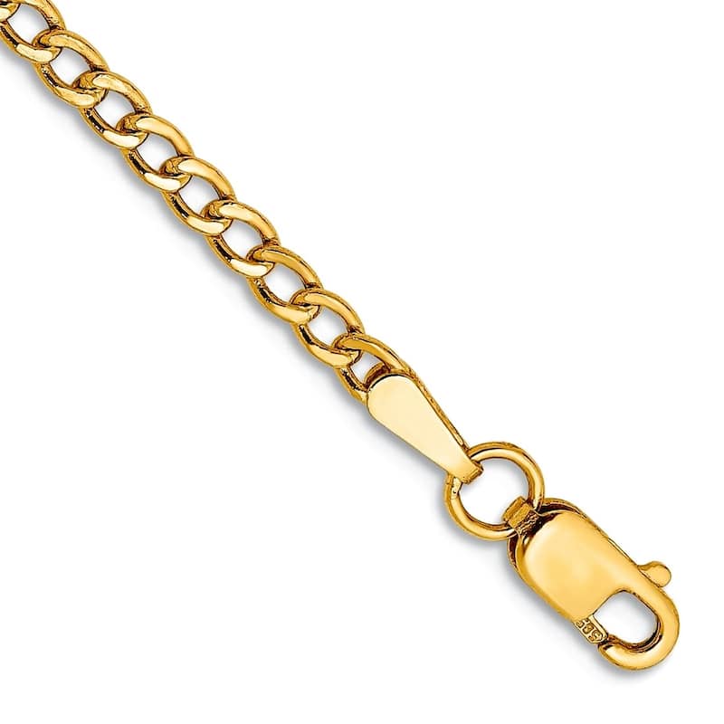 Curata Yellow or White Gold 10" Curb Link Chain Anklet - 10k or 14k - different widths - 2.5mm - Yellow - 14k-Yellow