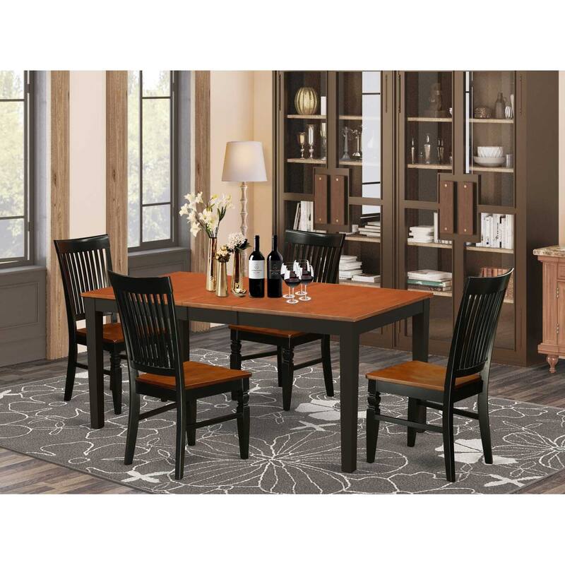 5-Piece Black and Cherry Finish Solid Wood Top - Dining Room Set - Seats 4