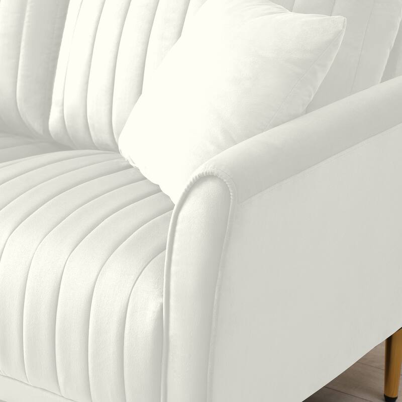 Cream Velvet Sectionals Sofa Sets Channel Tufting Loveseat Armchair