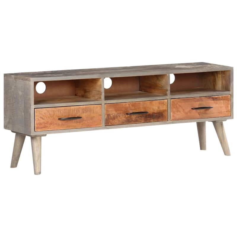 vidaXL TV Stand Gray 51.2"x13.8"x20.1" Solid Rough Mango Wood
