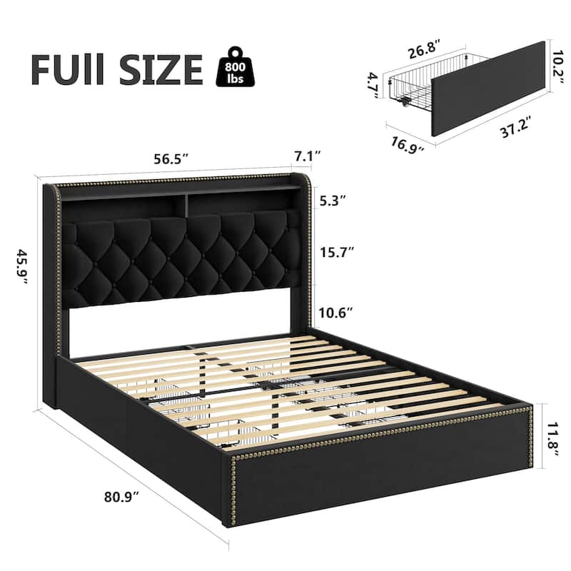 Velvet Bed Frame with 4 Storage Drawers