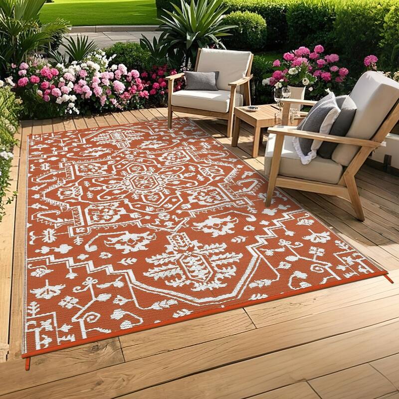 Outdoor Rug Reversible Plastic Straw Rug Outside Outdoor Waterproof Area Rug for Patio Deck Balcony Backyard Beach