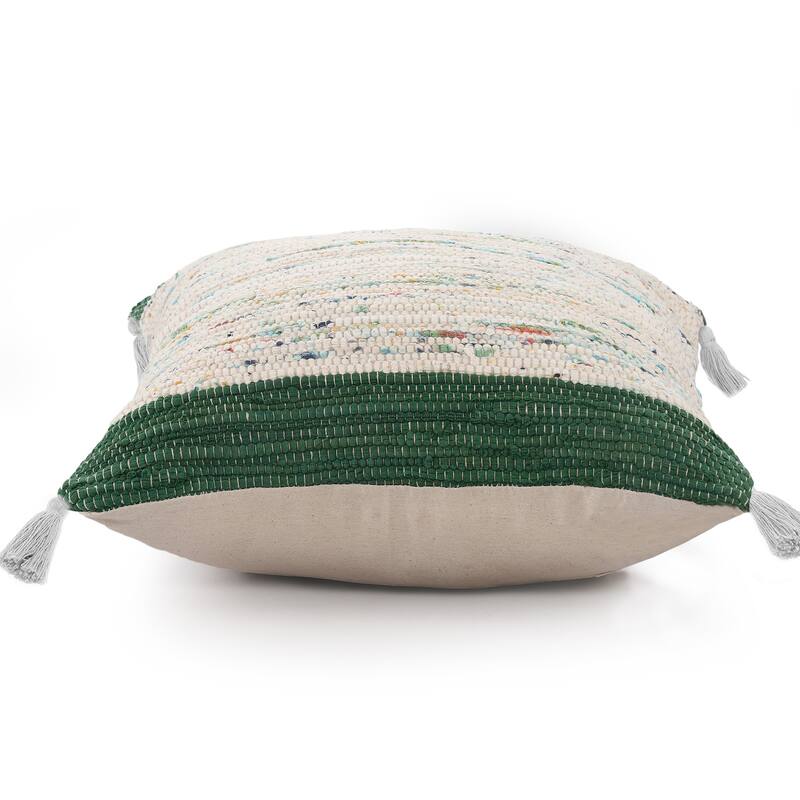 Sevita Handwoven Modern Abstract Cotton Throw Pillow, 20" x 20". - Forest Green/Multi