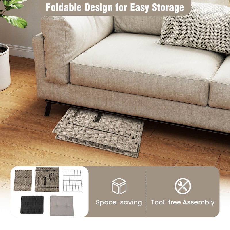 Costway Foldable 2-tier Rattan Cat Litter Box Enclosure with Litter - See Details