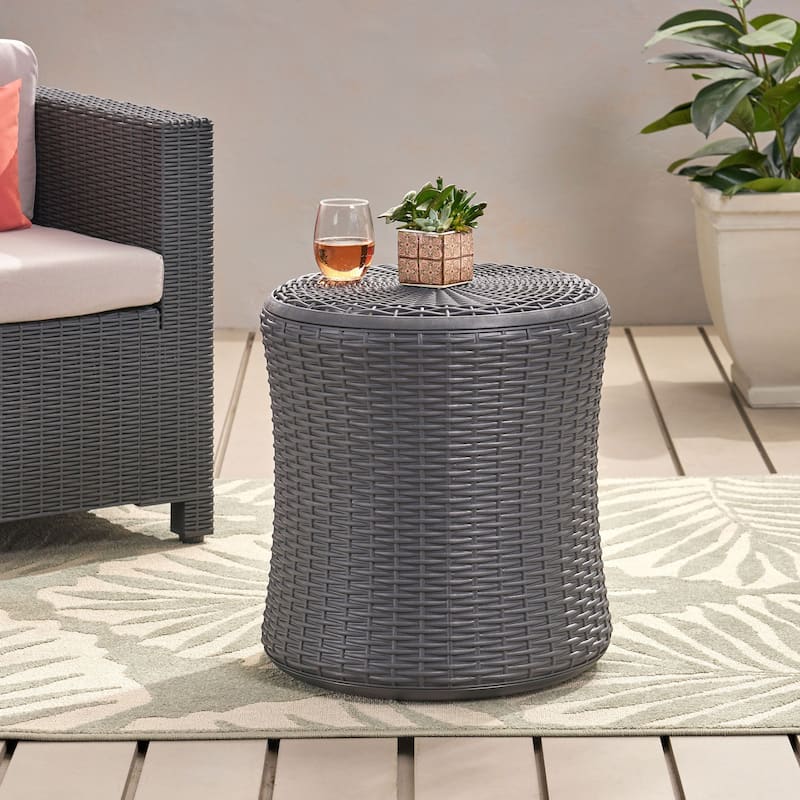 Simone Faux Wicker Storage Side Table by Christopher Knight Home - Dark Gray