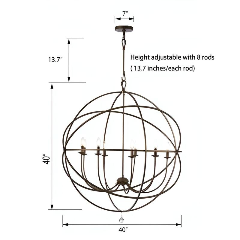 Large Sphere 9-Light Dimmable Globe Chandelier, Oversized High Ceiling Pendant - N/A