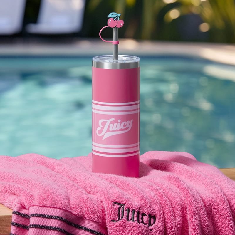 Juicy Couture Glam Slip Hydration Stainless Steel Tumbler with Straw Topper