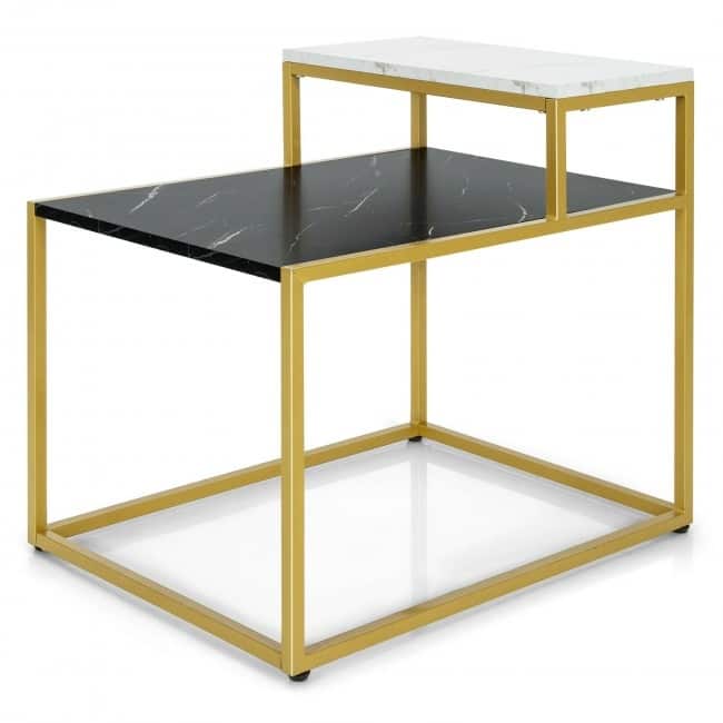2 Tier End Side Table with Metal Frame and Storage Shelf for Living Room - White - 24" x 18" x 22"
