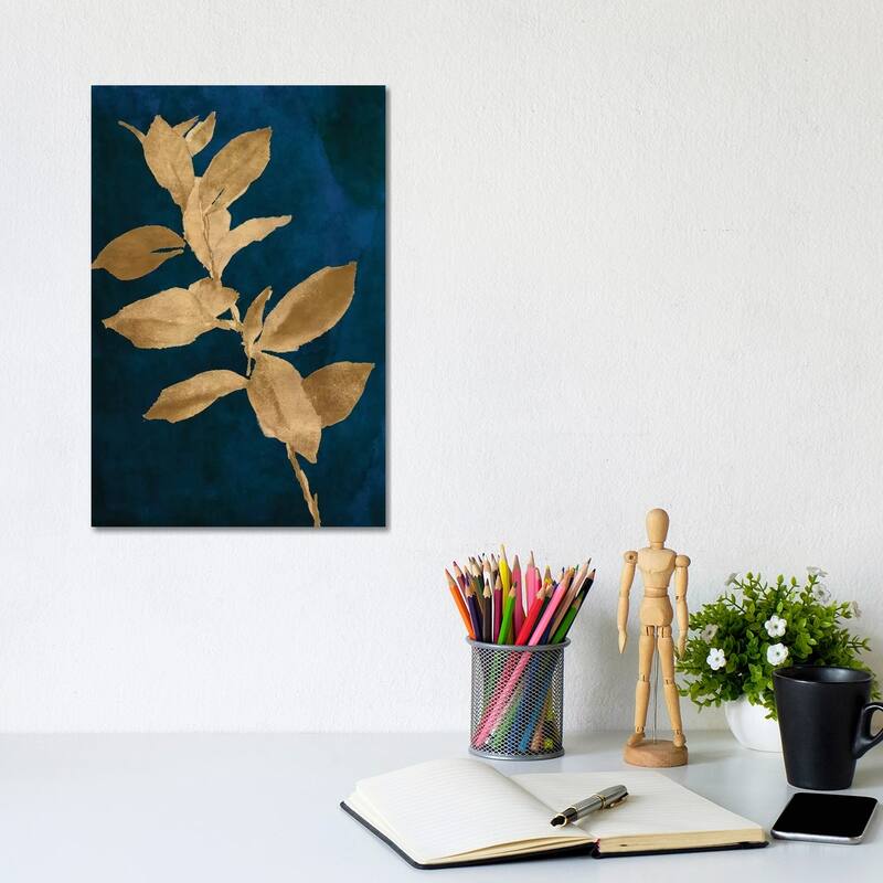 iCanvas "Gold Leaves on Navy IV" by Lanie Loreth Canvas Print - 12x8x0.75