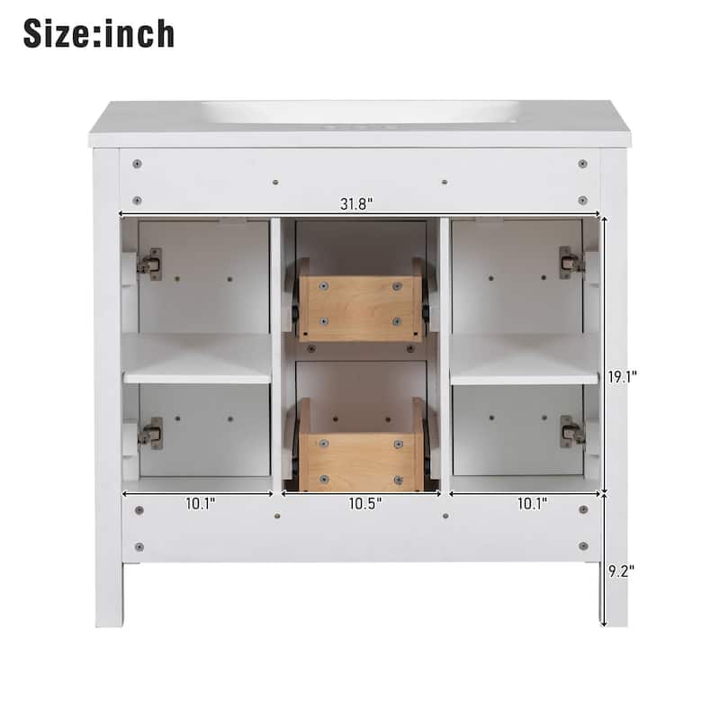 36 inch Freestanding Bathroom Vanity Set in White with Integrated Resin Sink