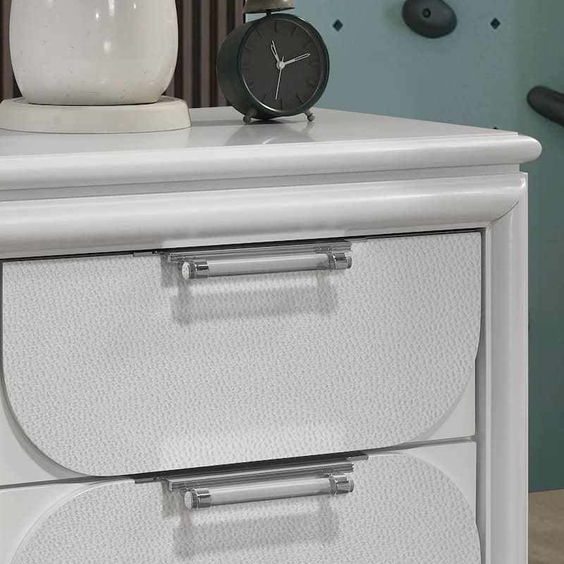 Furniture of America Drima Modern 4-Piece Pearl White Solid Wood Kids Platform Bedroom Set with LED