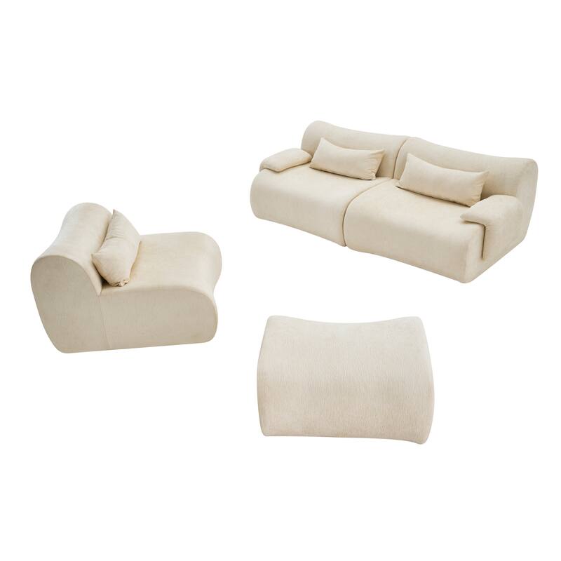 118" Boneless Couches for Living Room, Sectional Couches Modular Sofa with Ottoman, Memory Foam Cloud Couch