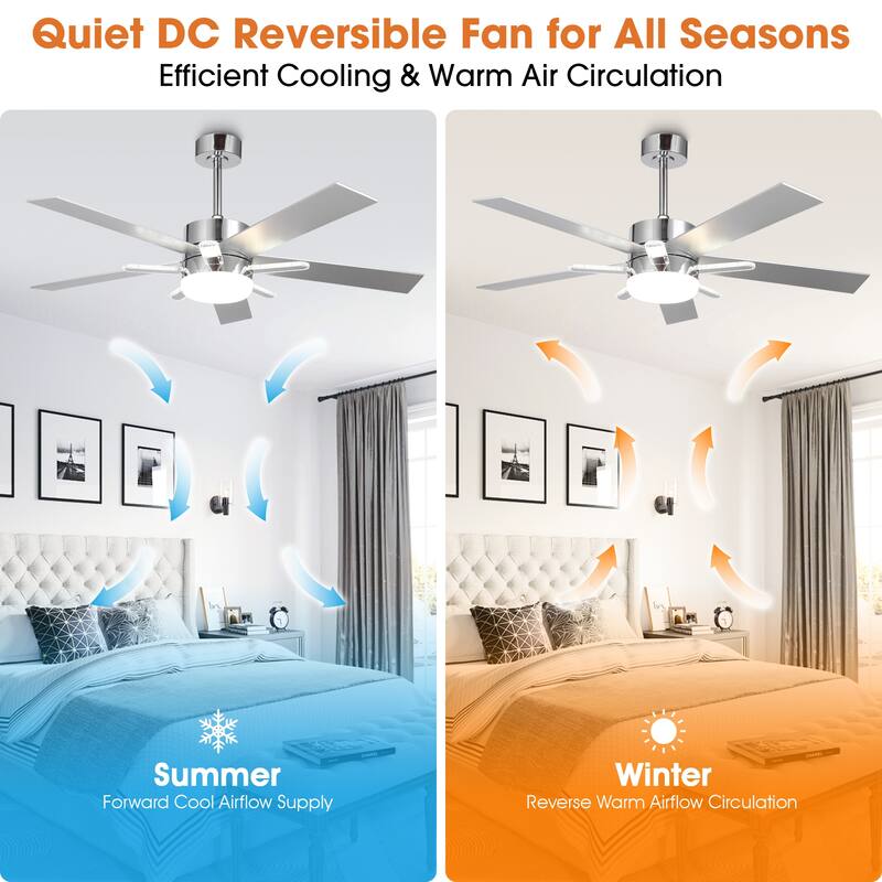 52-Inch Chrome Modern Integrated LED Ceiling Fan with 5 Acrylic Bars and Remote