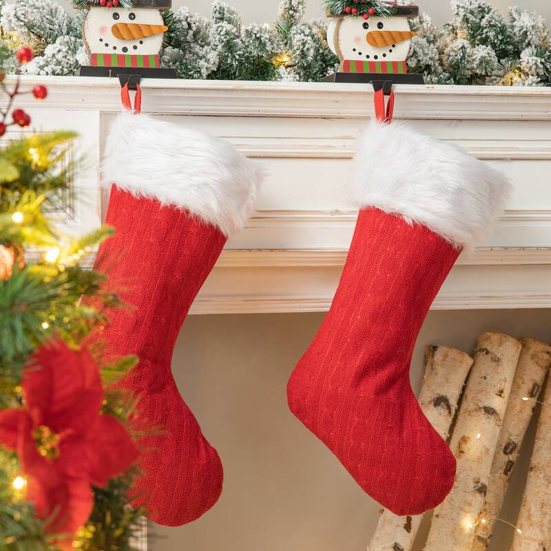 Glitzhome 24"L Knitted Christmas Stocking With Pom Pom Ball