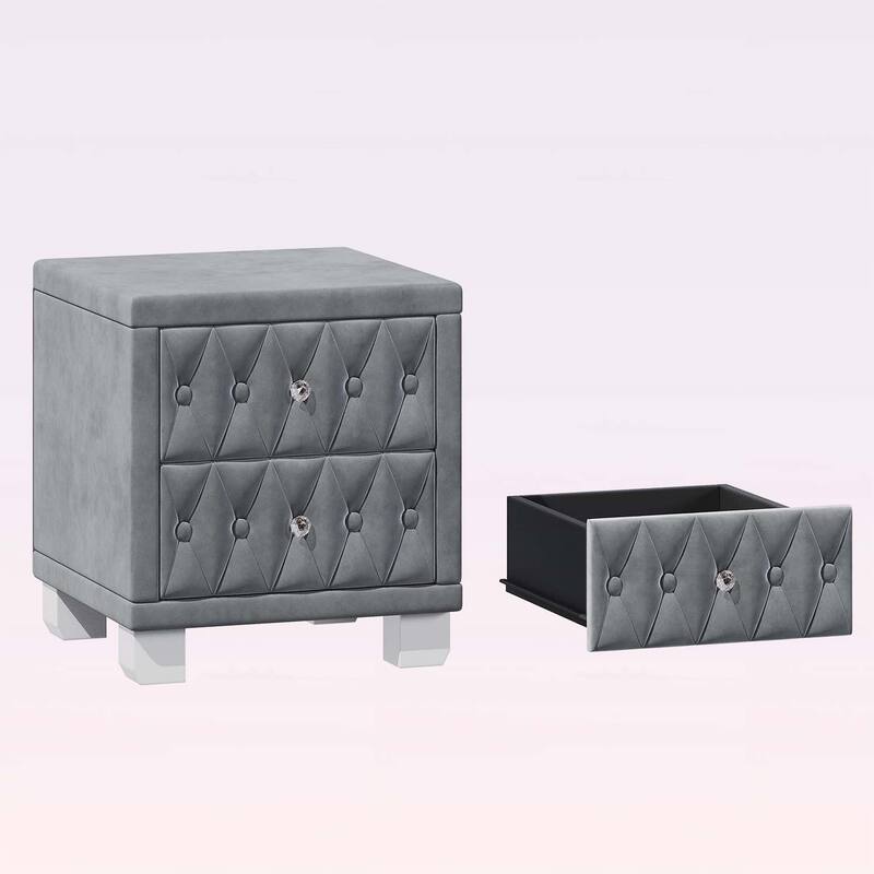 Storage Nightstand Table with Button-Tufted