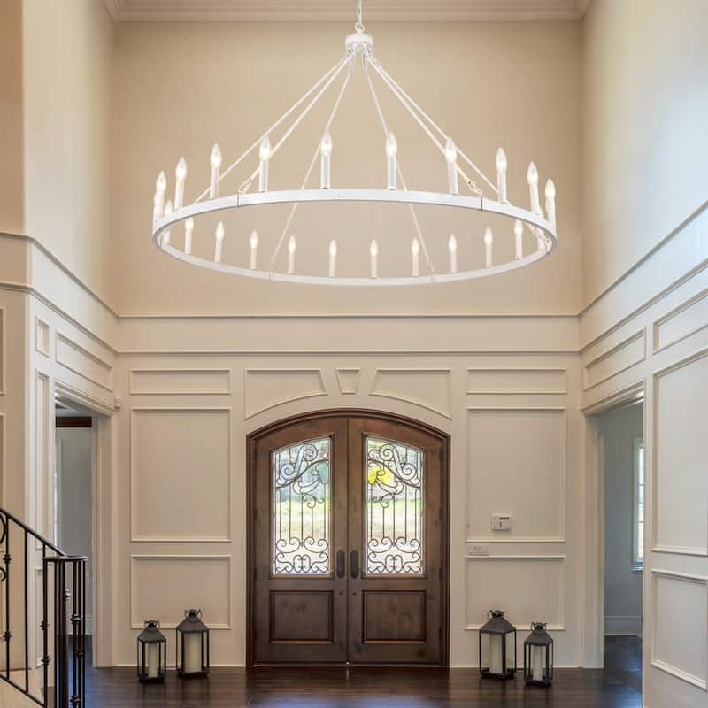24-Light 51.97-inch Dimmable Round Wagon Wheel Chandelier for Dining Room