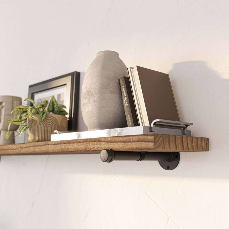 Wallniture 60 or 84 inch Long Wall Shelf, Industrial Pipe Shelving, Wooden Book Shelves for Living Room, Rustic Decor, 1 Pc