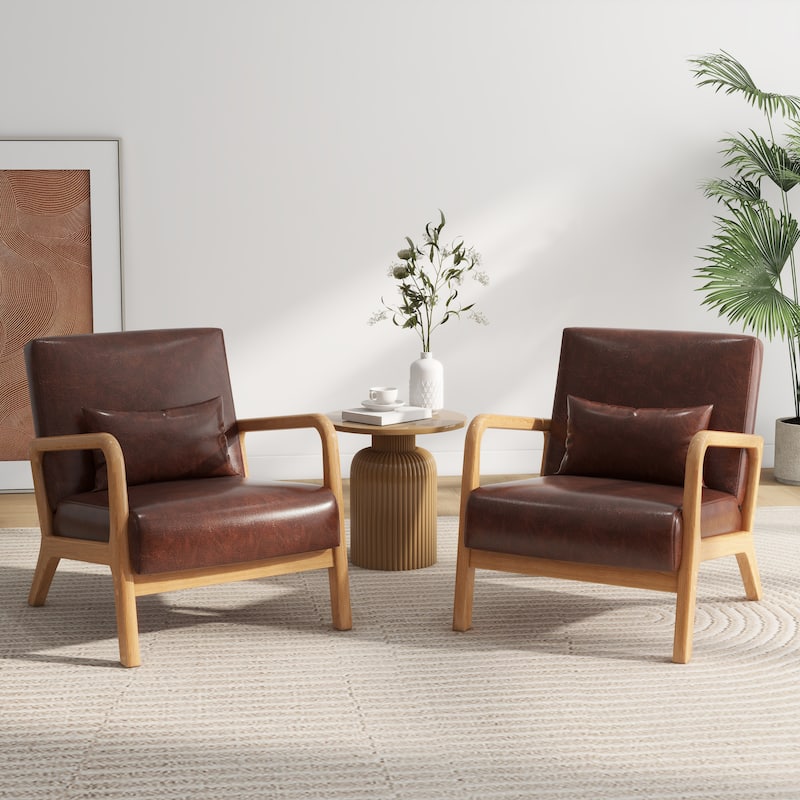 Briston 2 Set Mid Century Modern Wood Accent Chairs with pillow