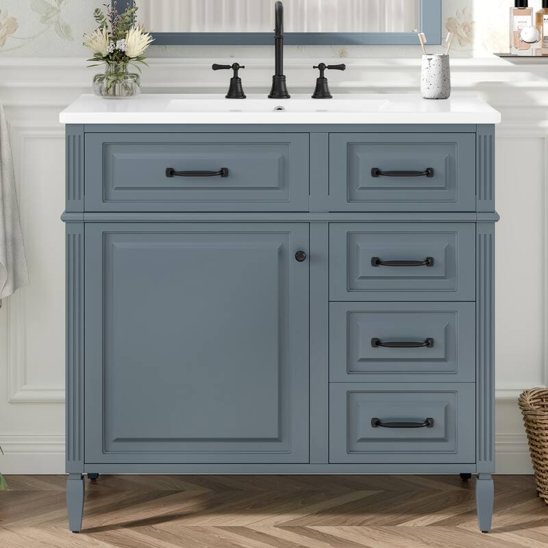 Freestanding 36 Inch Bathroom Vanity Cabinet with Ceramic Sink (Faucet Not Included)