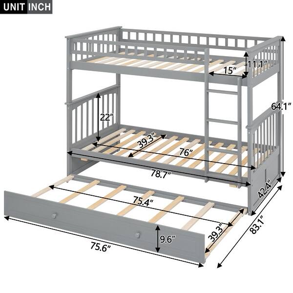 Twin over Twin Bunk Bed Frame with Trundle-Can Be Converted into 2 Beds