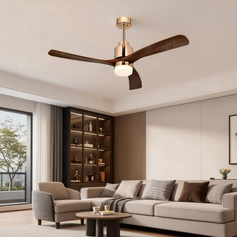 Matte Black/Gold 52 in. Integrated LED Indoor 3-Blade Ceiling Fan with Wood Blades, 6-Speed Remote Control