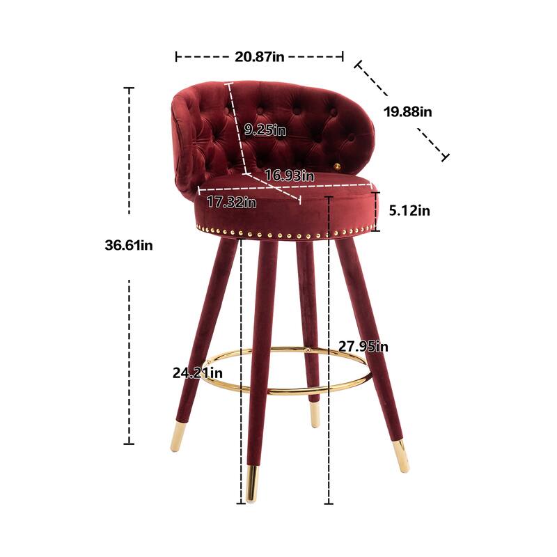 HOMEFUN Counter Height Bar Stools Set of 2 for Kitchen Counter Solid Wood Legs with a fixed height of 360 degrees